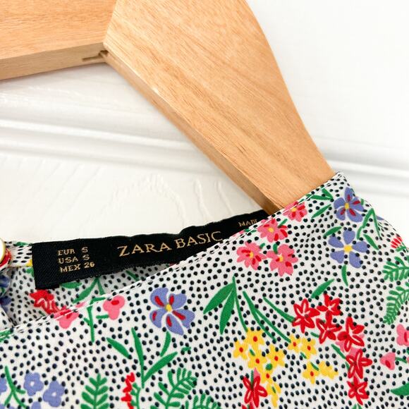 ZARA Basic Floral Long Sleeve Blouse Multicolor Ditsy Print Top Size Small EUC - Picture 4 of 6